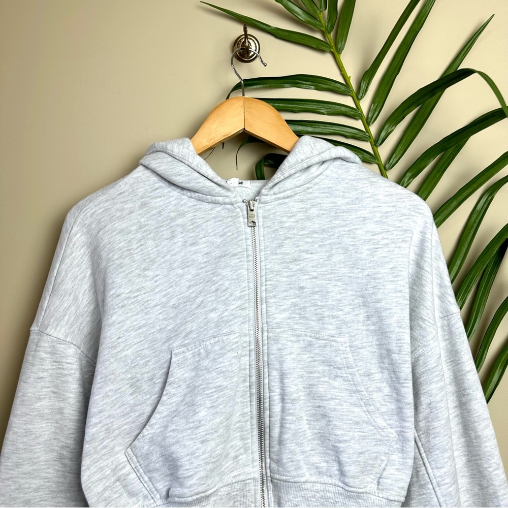 Garage Light Grey Cropped Zip Up Hoodie - Picture 2 of 6